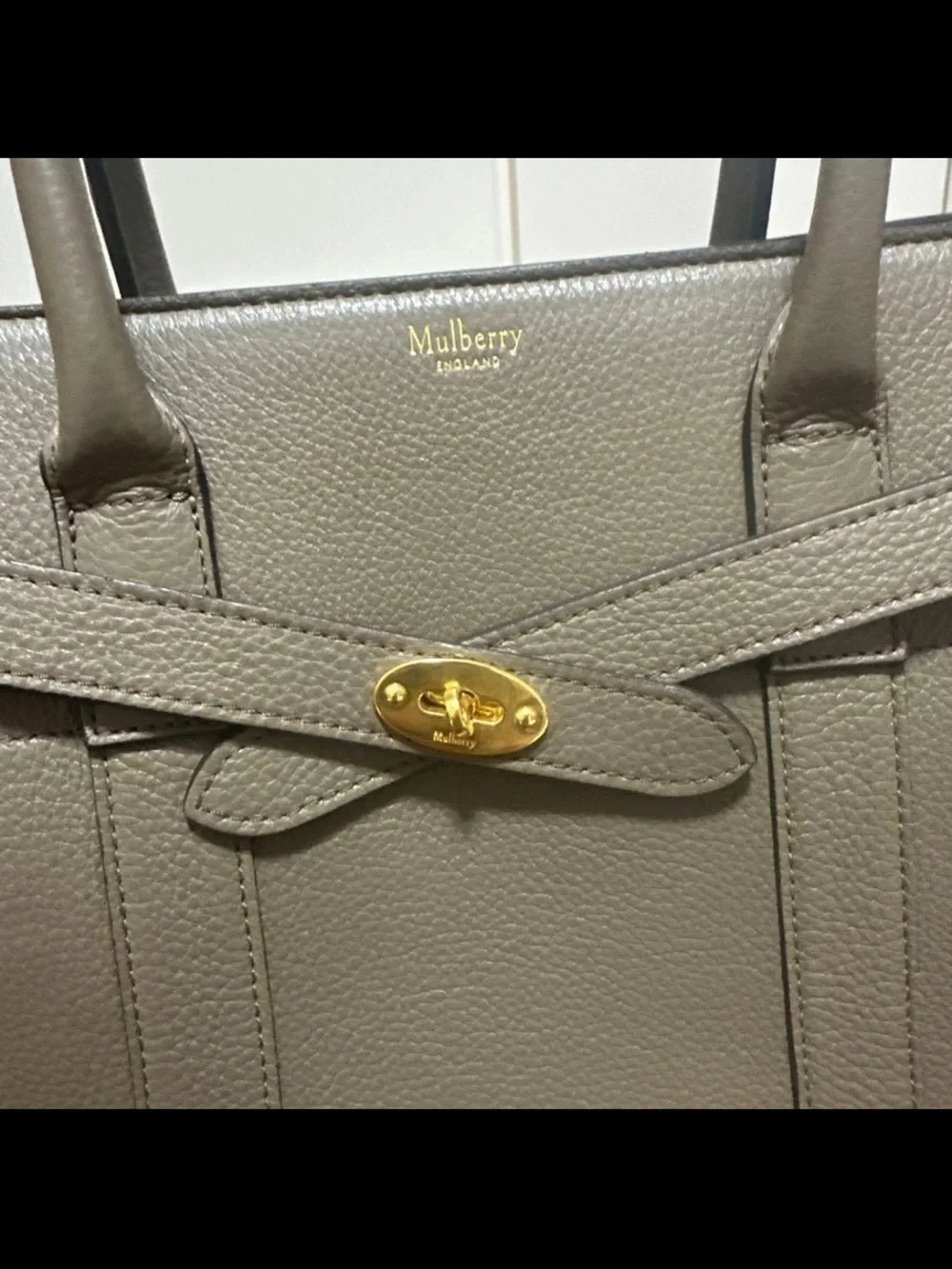 Mulberry Taupe Gray Leather Small Satchel with Gold Hardware